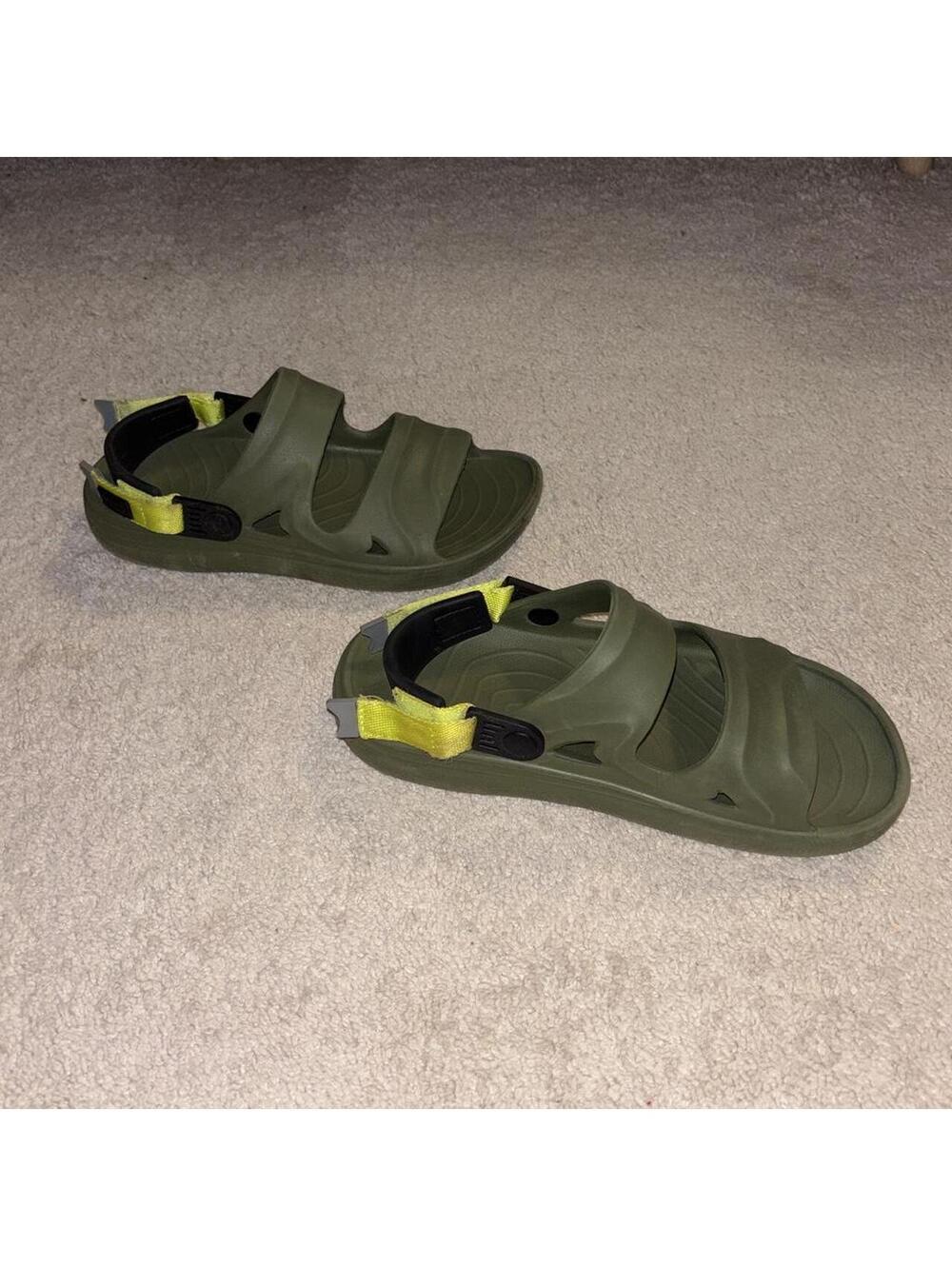 Rugged Shark Olive Green Outdoor Sandals with Yellow Adjustable Straps